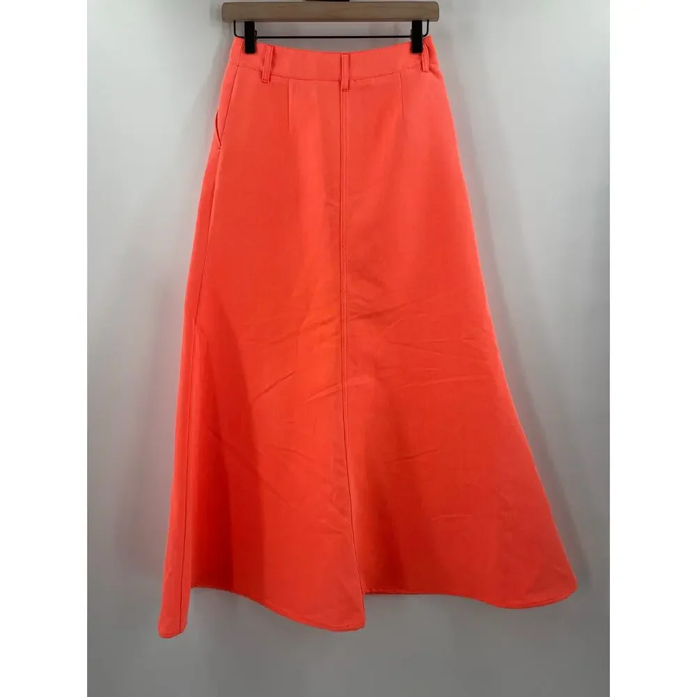 ESSENTIEL ANTWERP x ANTHROPOLOGIE Skirt SZ 2 Diner Flared Bottom Slit Orange NWT